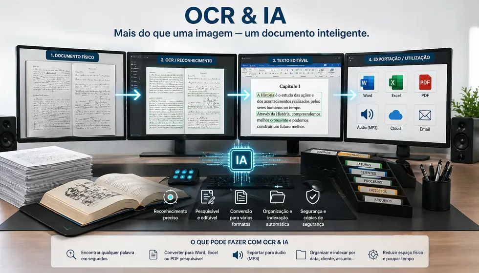 Documento digitalizado convertido em texto pesquisável com OCR e IA